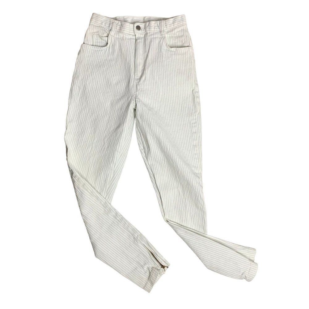 Vintage 80s High Waisted Denim Jeans 0 White Green Stripe Skinny Stretch Zip Ank